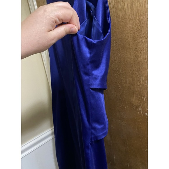 Talbots Satin Layered Zip Back Sleeveless  Formal Pencil Dress Sz 16 Royal Blue - Picture 8 of 10